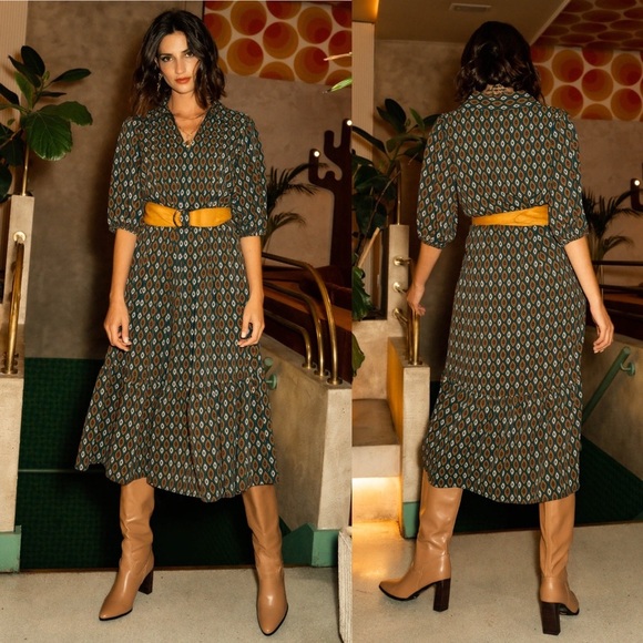 bohme Dresses & Skirts - Bohme Printed Collared Midi Dress Sz XL